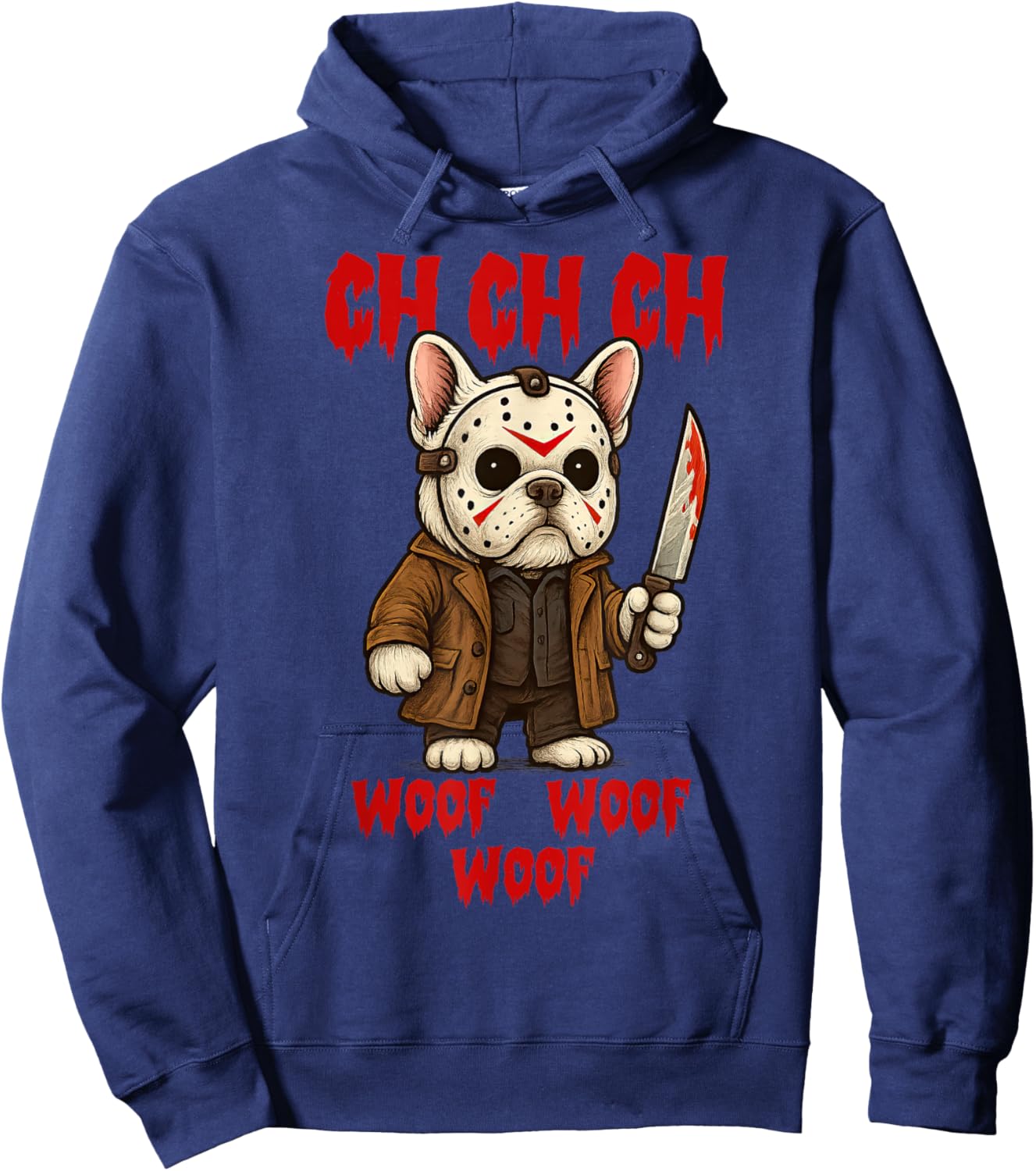 Vintage Horror Movie French Bulldog Funny Cute Woof Hoodie - Hoodie | Navy