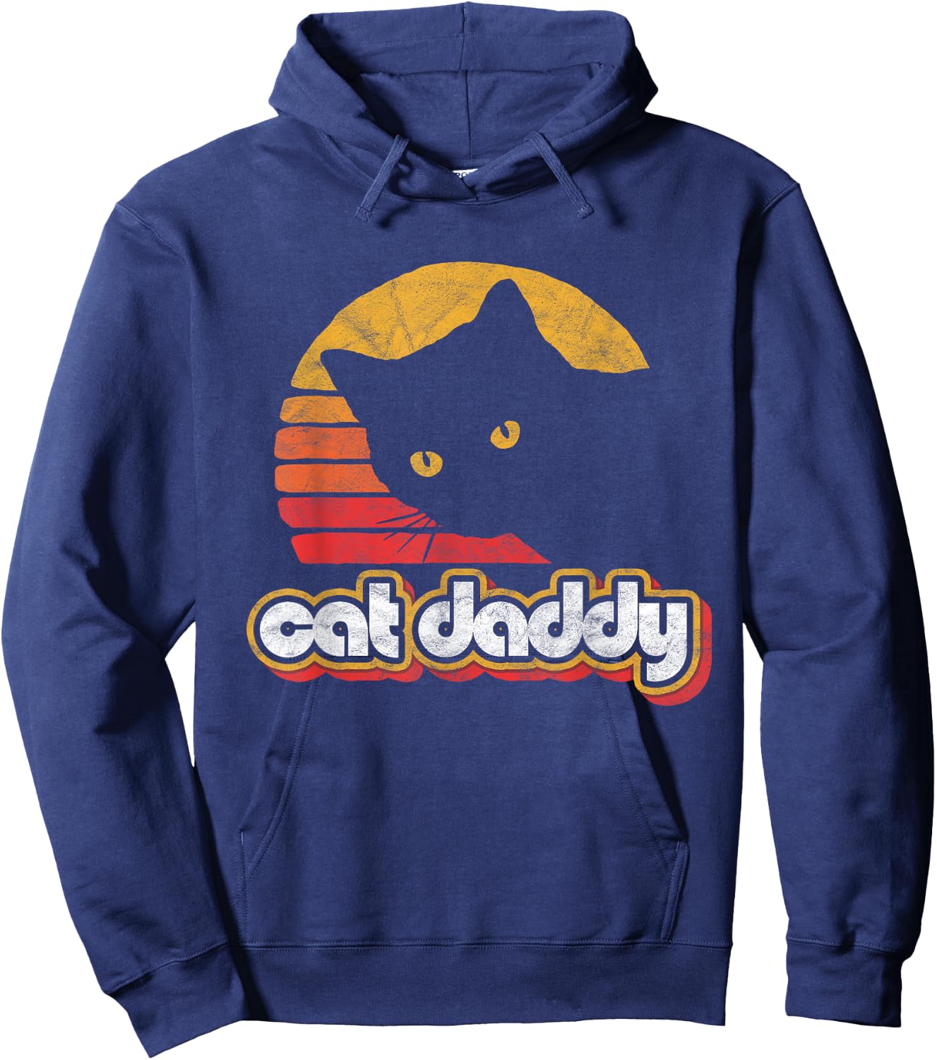 Cat Daddy Vintage Eighties Style Cat Retro Distressed Hoodie - Hoodie | Navy