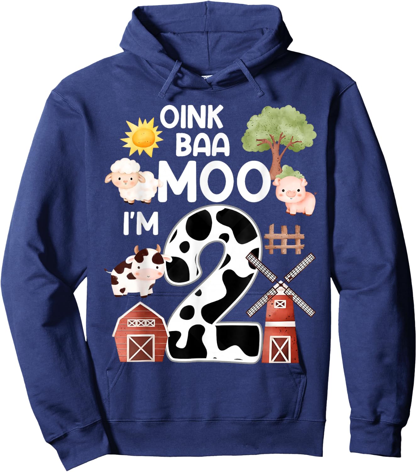I'm 2 Oink Baa Moo Farm Birthday 2 Year Old Kids Animals Hoodie - Hoodie | Navy