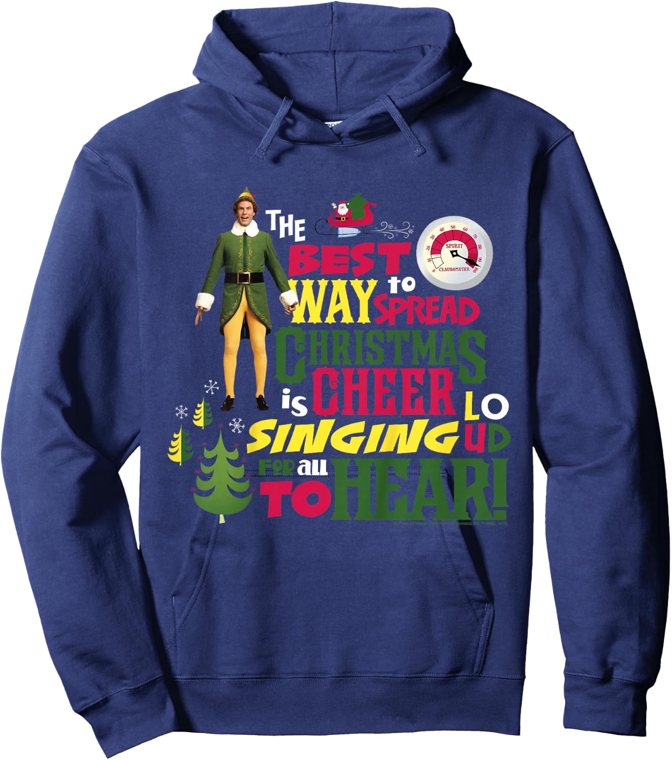 Kids Elf Buddy Christmas Cheer Singing Text Poster Hoodie - Hoodie | Navy
