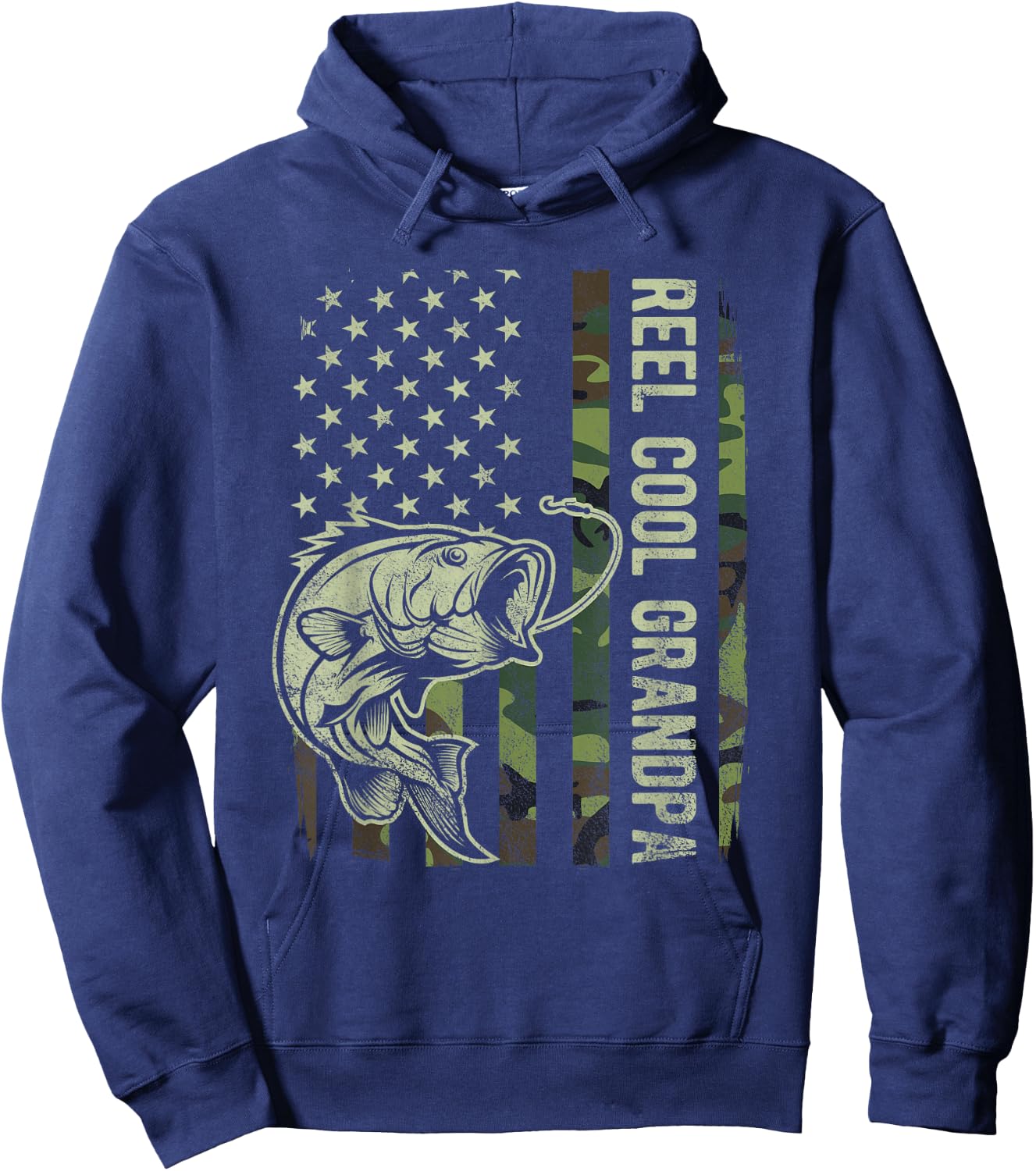 Reel Cool Grandpa Camouflage American Flag Fathers Day Hoodie - Hoodie | Navy