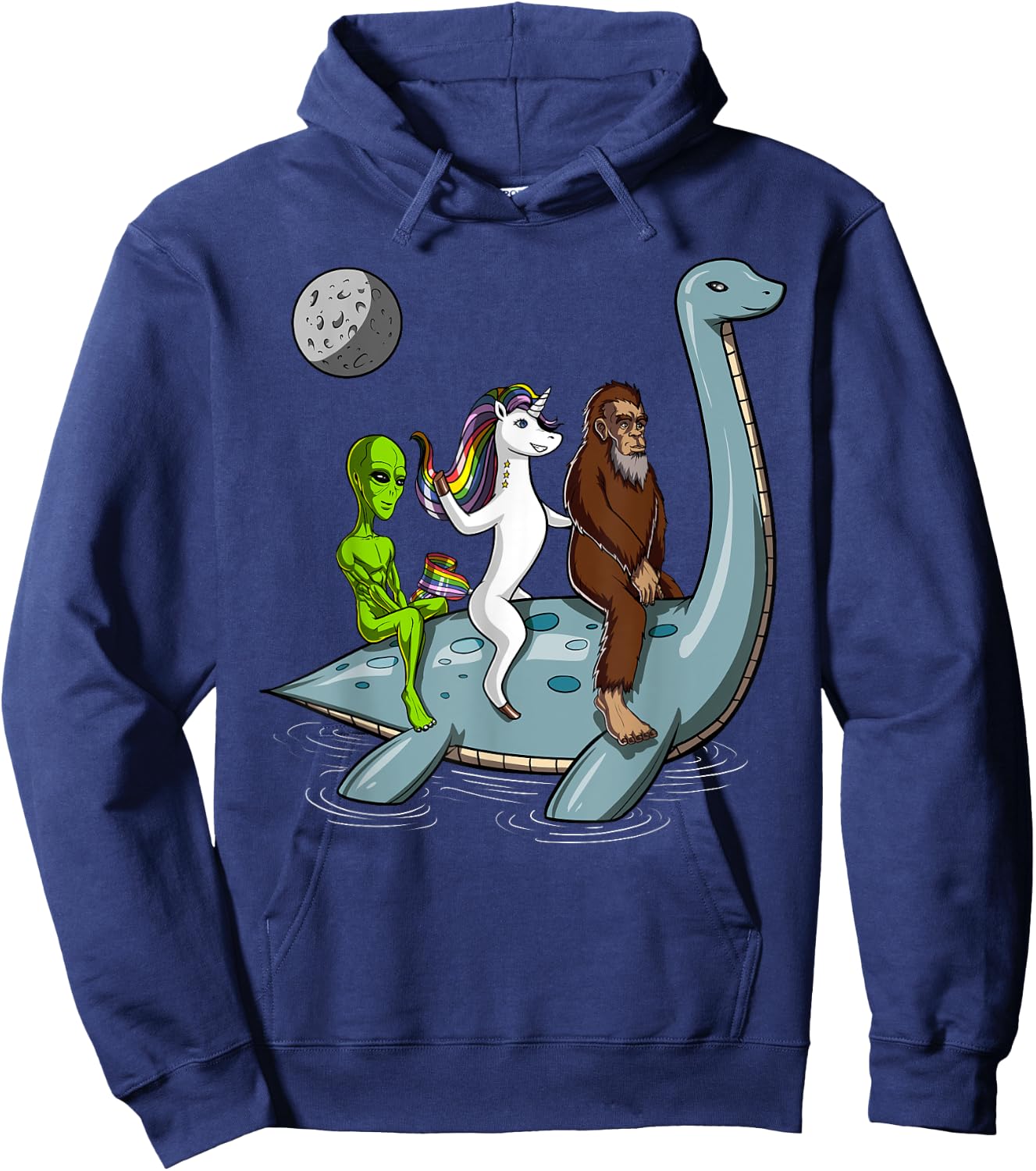 Alien Bigfoot Unicorn Riding Loch Ness Monster Cryptozoology Hoodie - Hoodie | Navy
