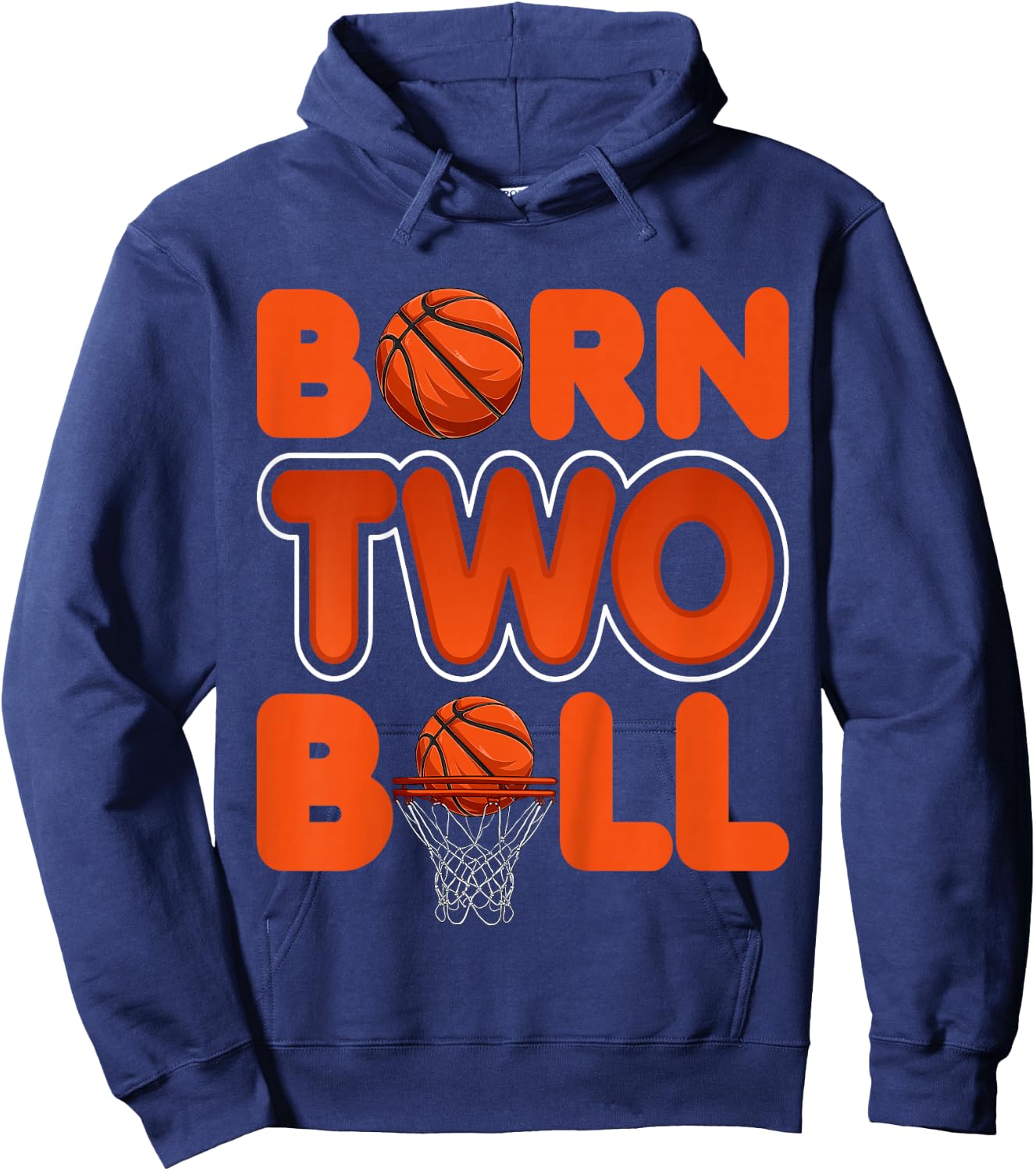 Born Two Ball Kids 2 Years Old Basketball Lover 2nd Birthday Hoodie - Hoodie | Navy