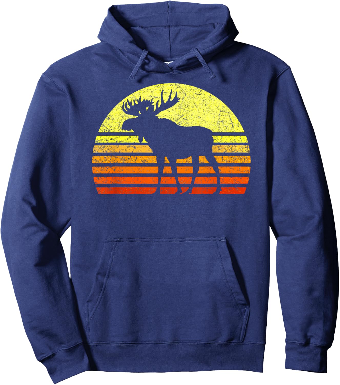 Vintage Eighties Style Retro Sun Moose National Park Forest Hoodie - Hoodie | Navy