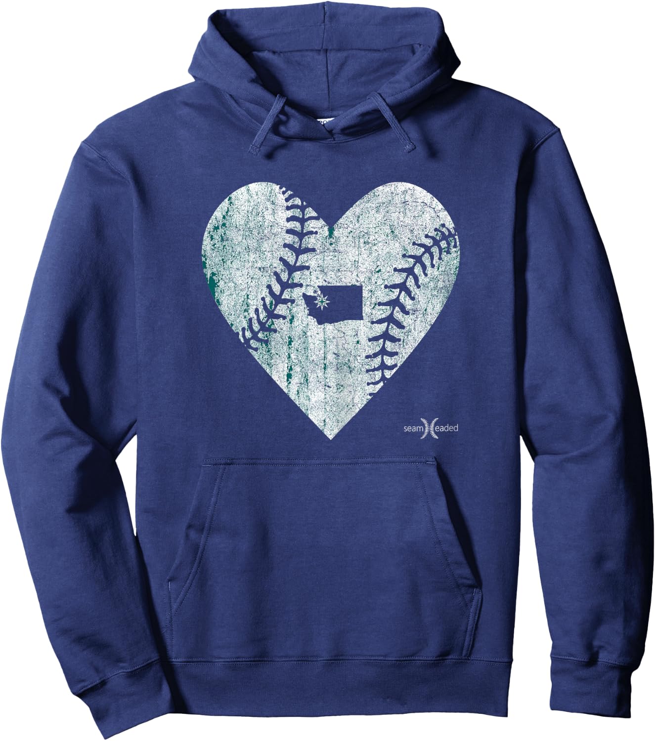 Vintage Seattle Baseball Heart Hoodie - Hoodie | Navy