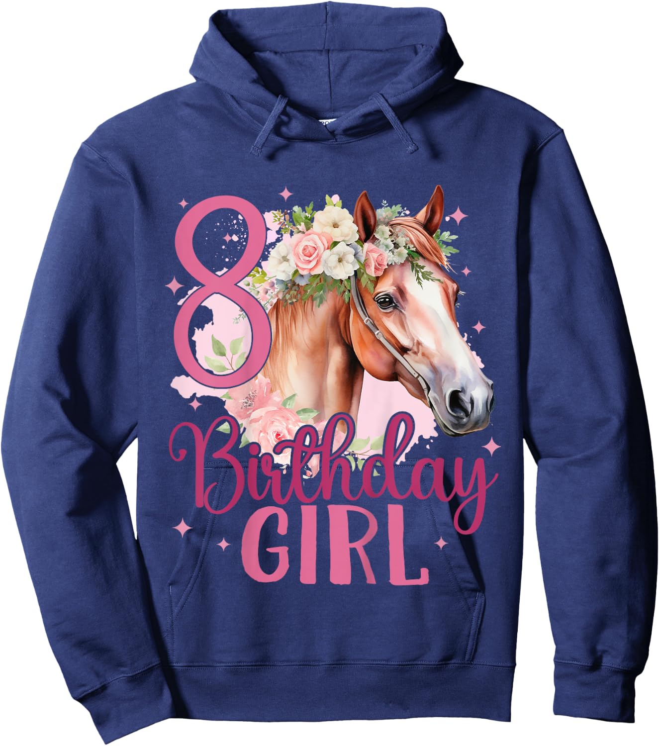 Kids 8th Birthday Horse 8 Years Eight Finally 8 Birthday Girl Hoodie - Hoodie | Navy