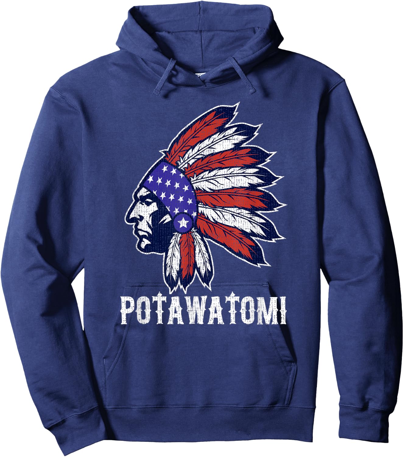 Potawatomi Native American Flag Pride Headdress Hoodie - Hoodie | Navy