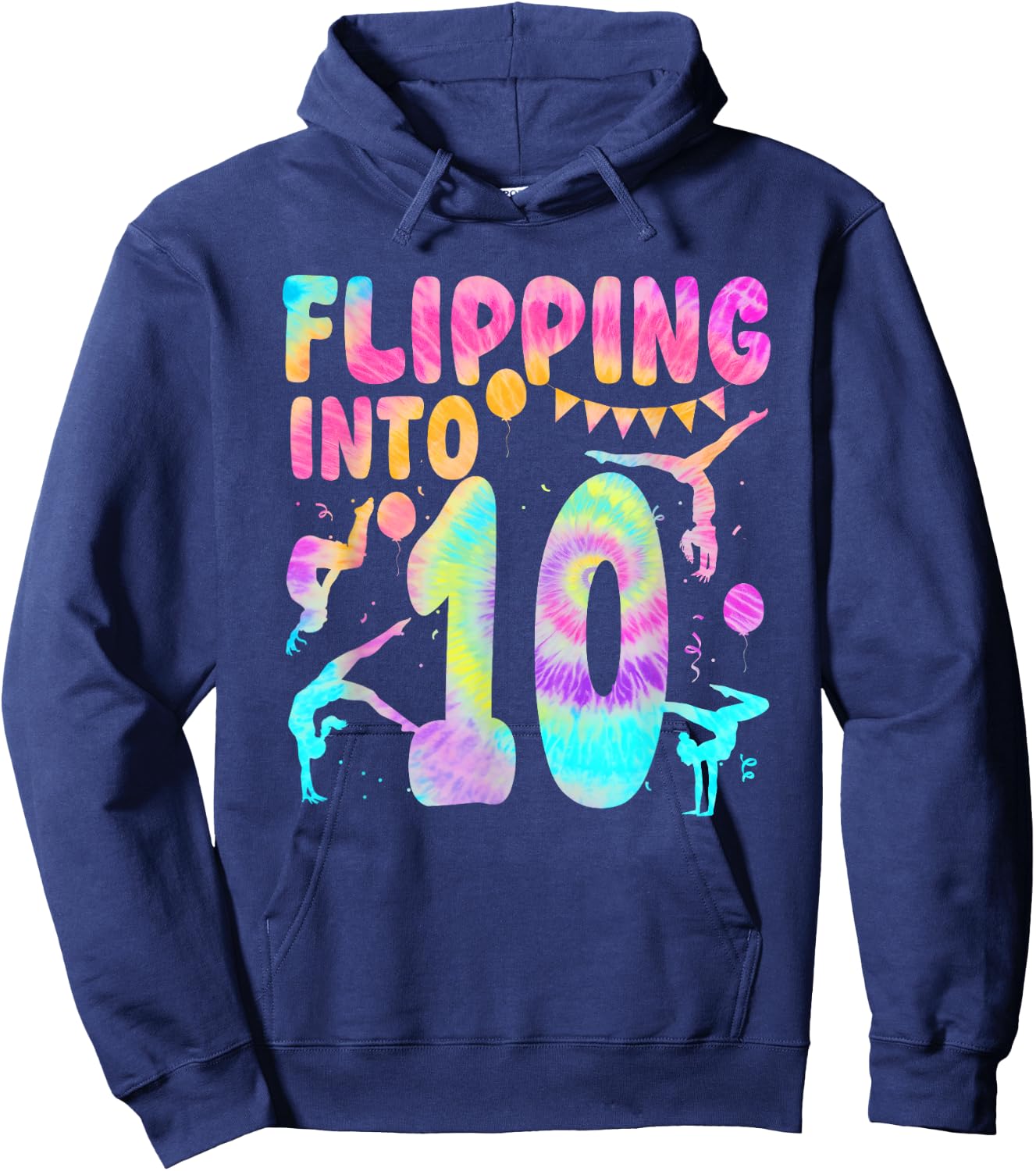 Flipping Into 10 Years Old Birthday Girl Gymnast 10th Hoodie - Hoodie | Navy