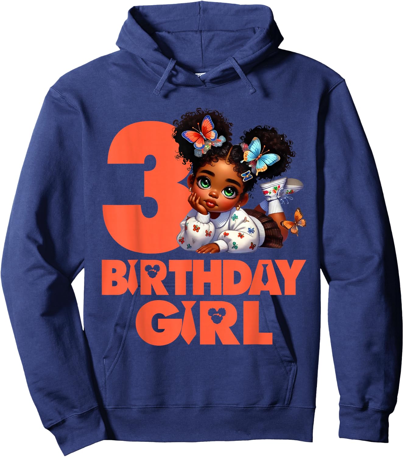 3rd Baby Girl Birthday 3 Year Old Black Afro Kid Boss Theme Hoodie - Hoodie | Navy