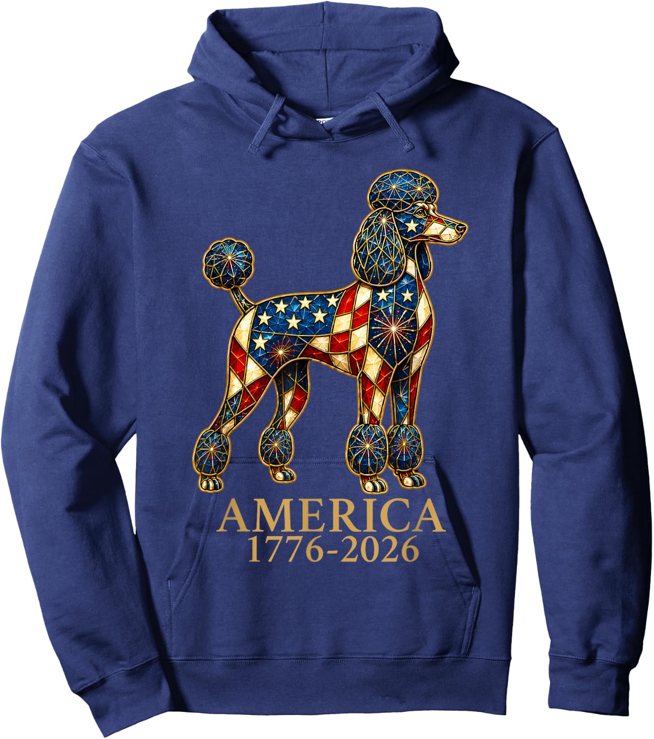 America 1776-2026 Poodle Patriotic US Flag USA Anniversary Hoodie - Hoodie | Navy