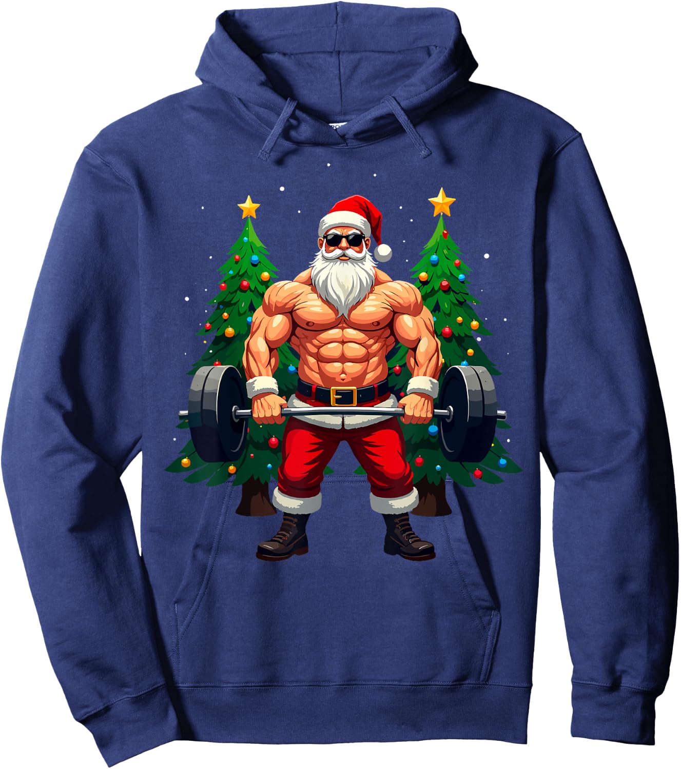 Muscle Santa Weightlifter Christmas Powerlifting Xmas Gym Hoodie - Hoodie | Navy
