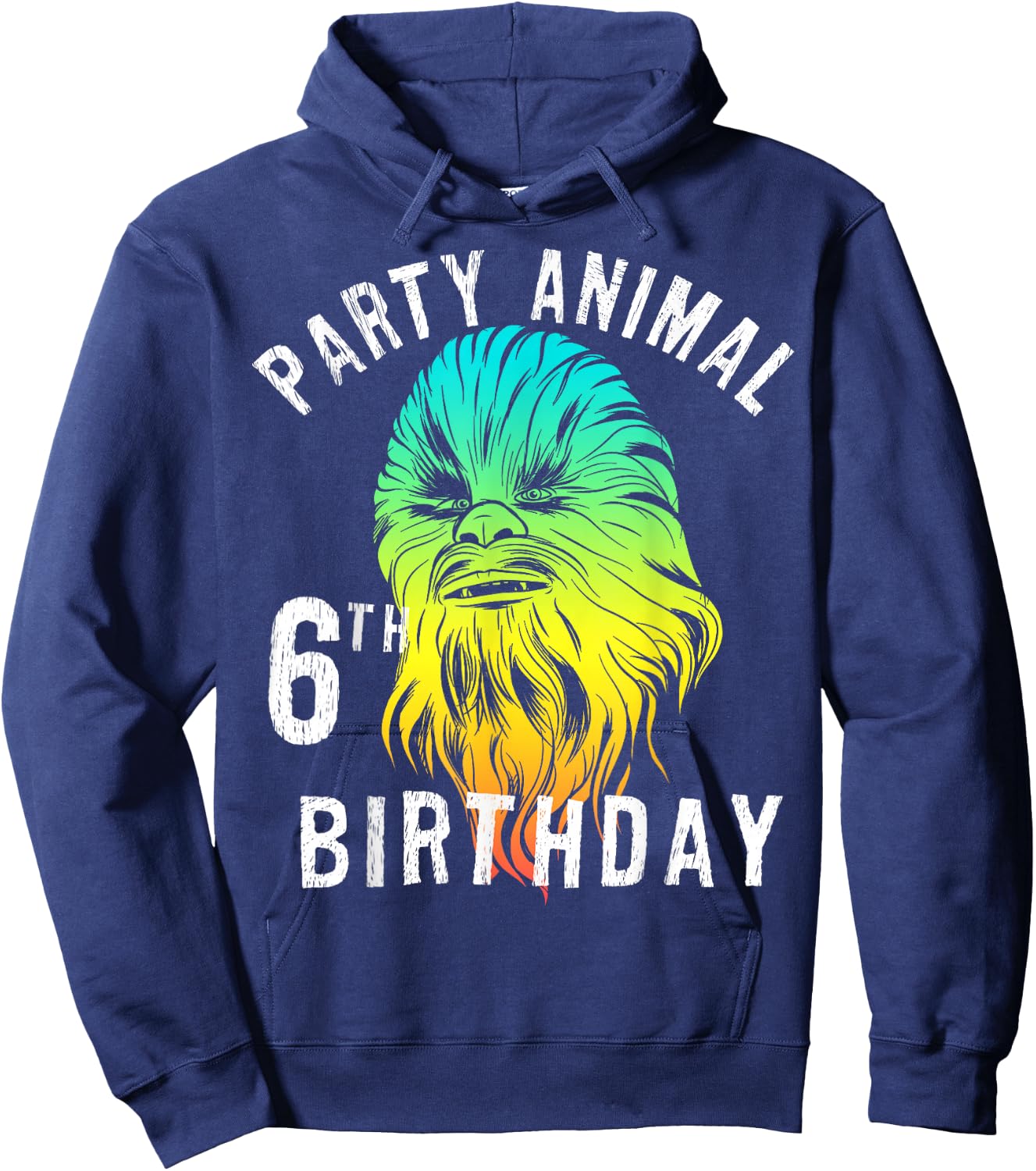 Star Wars Chewie Party Animal 6th Birthday Color Portrait Hoodie - Hoodie | Navy