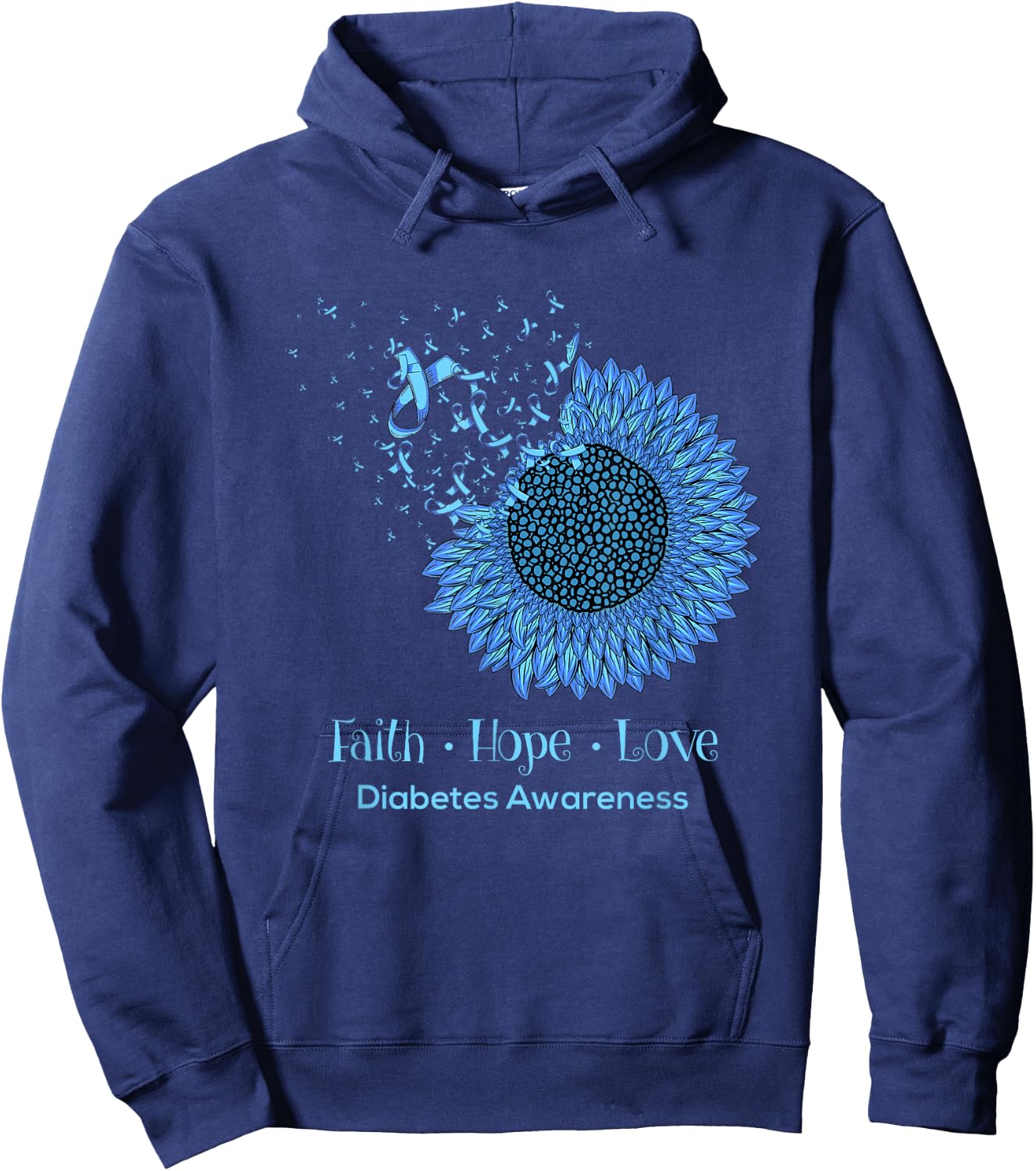 Sunflower Faith Hope Love Diabetes Awareness Diabetic Gifts Hoodie - Hoodie | Navy