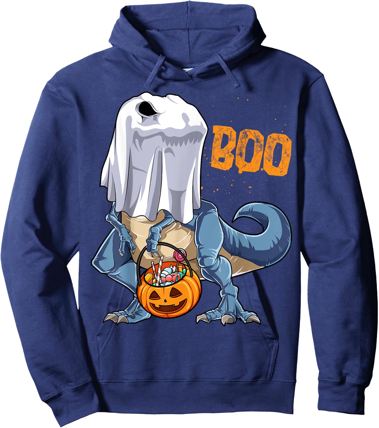 Ghost Dinosaur T rex Funny Boo Halloween Boys Men Pumpkin Hoodie - Hoodie | Navy