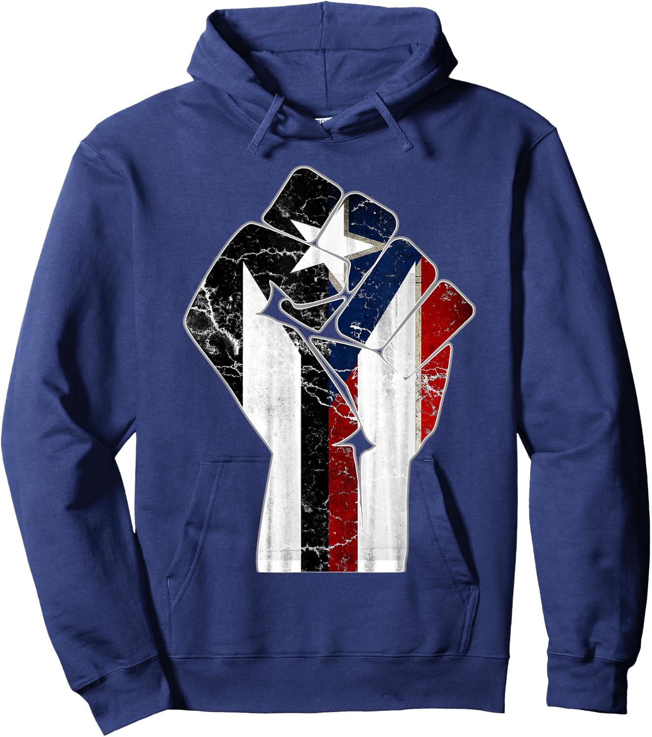 Black Puerto Rico Flag Fist with Boricua Flag Resiste Taino Hoodie - Hoodie | Navy