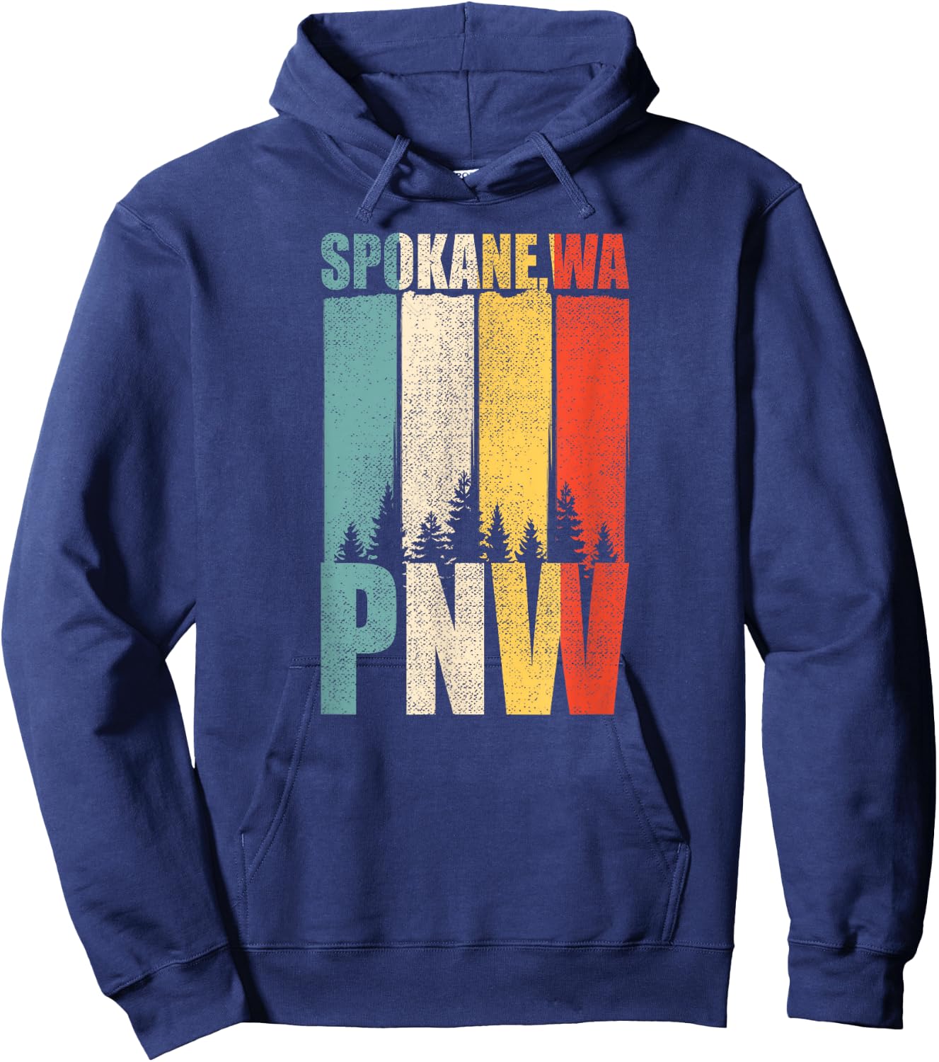 Distressed Retro Spokane WA Pacific Northwest Shirt PNW Hoodie - Hoodie | Navy