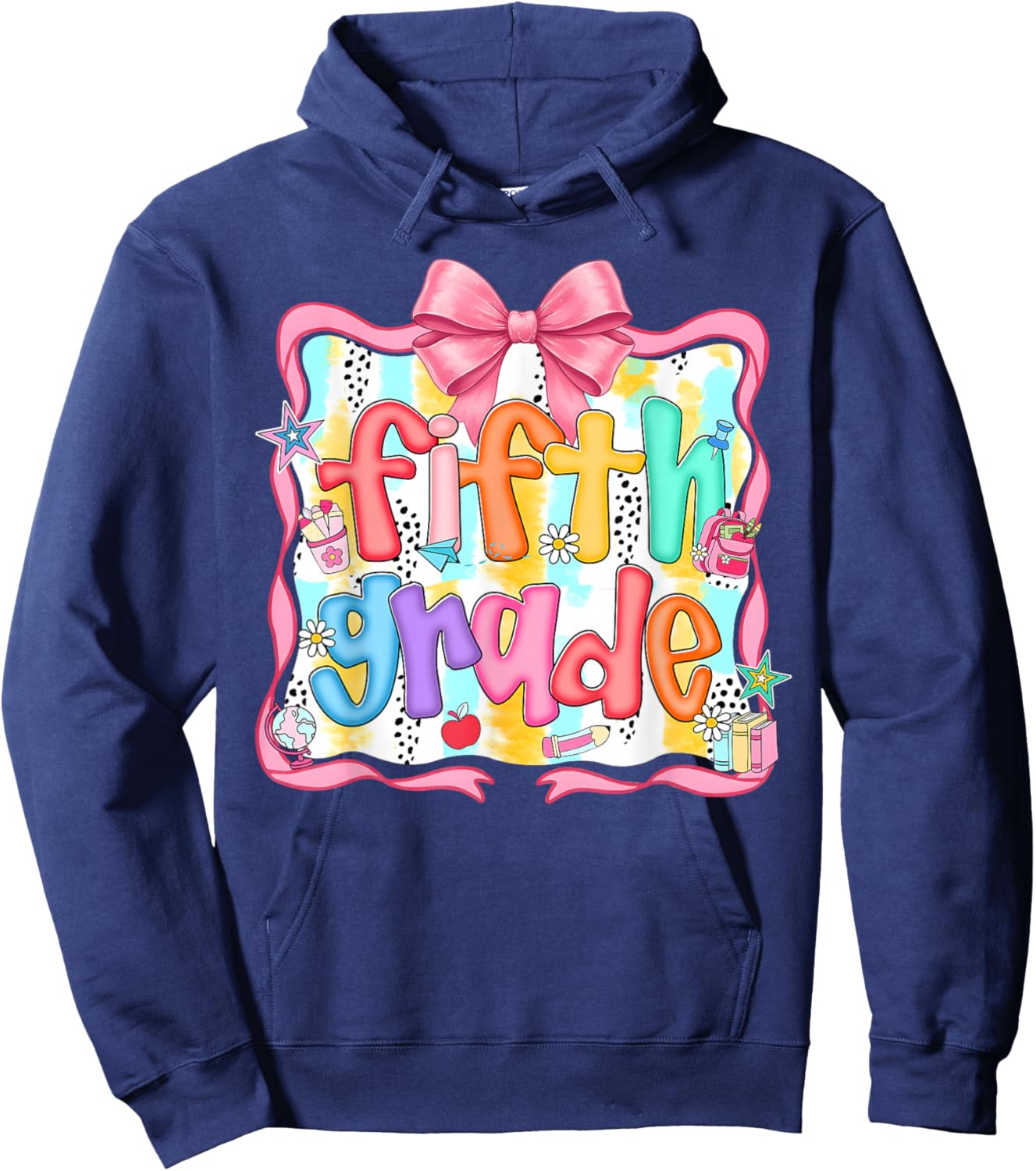 Preppy Back to School Fifth Grade Coquette Bow Women Girl Hoodie - Hoodie | Navy