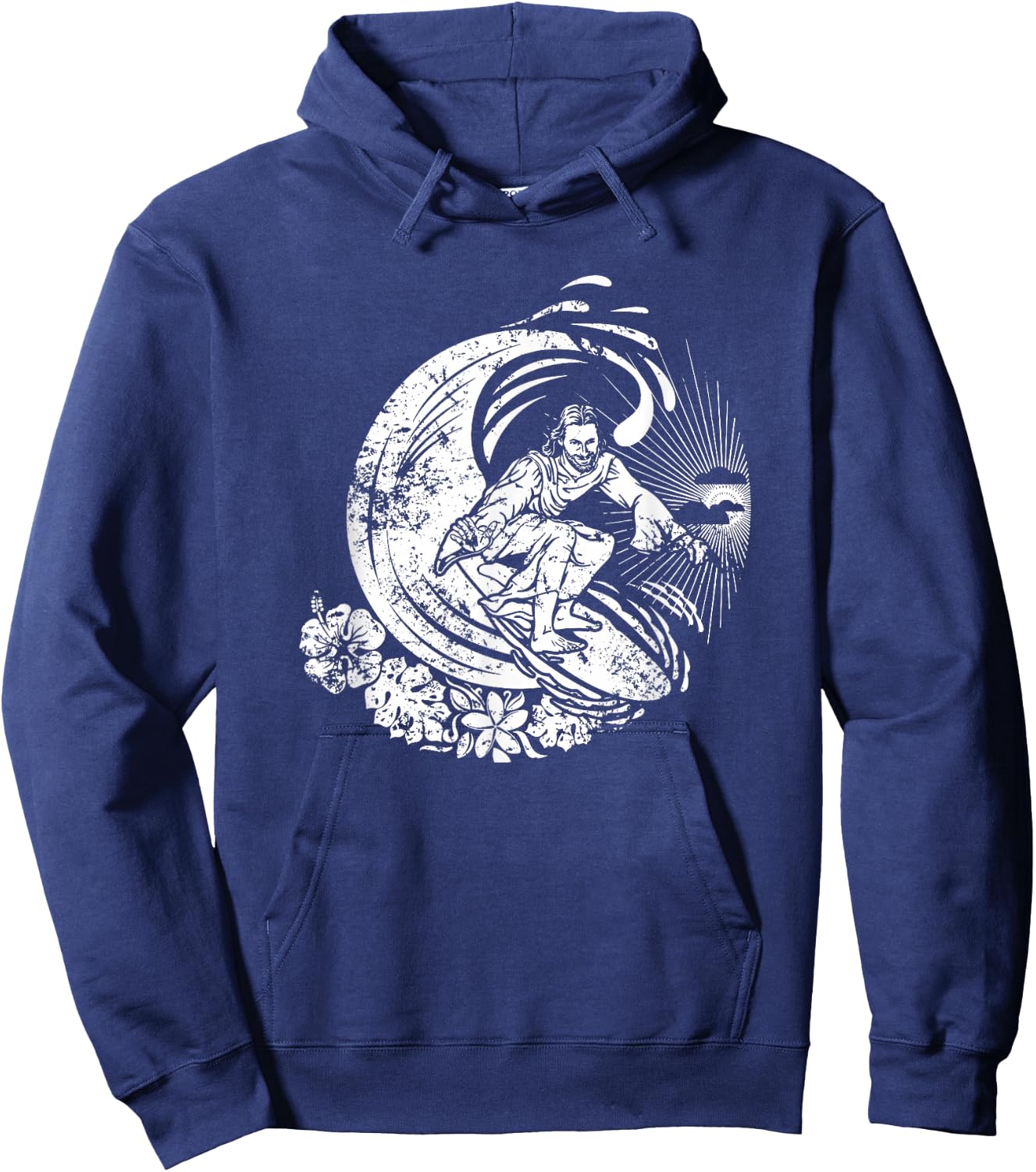 Surfing Jesus Vintage Distressed Hoodie - Hoodie | Navy