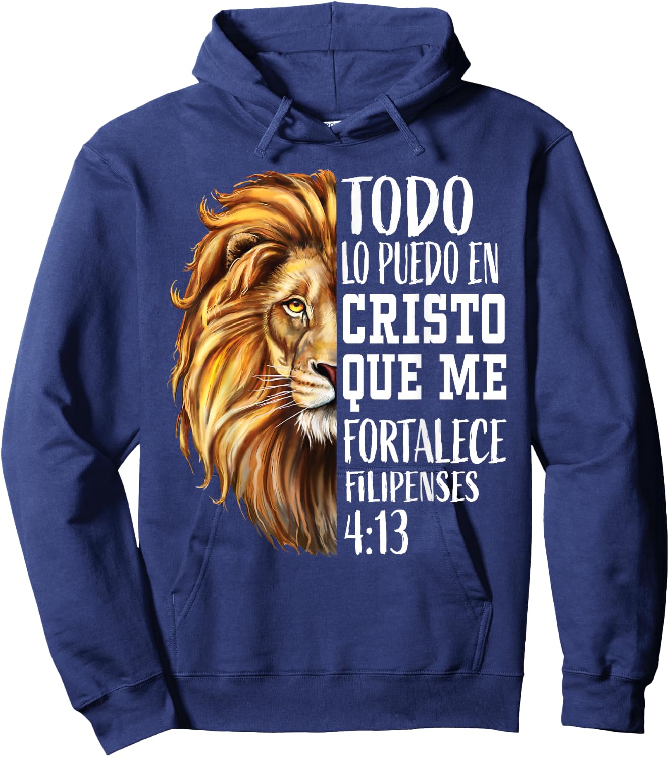 Christian Gift Men Spanish Filipenses 4:13 Verses Lion Judah Hoodie - Hoodie | Navy
