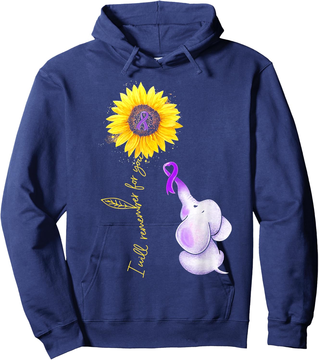Elephant I Will Remember For You Sunflower Alzheimer Hoodie - Hoodie | Navy