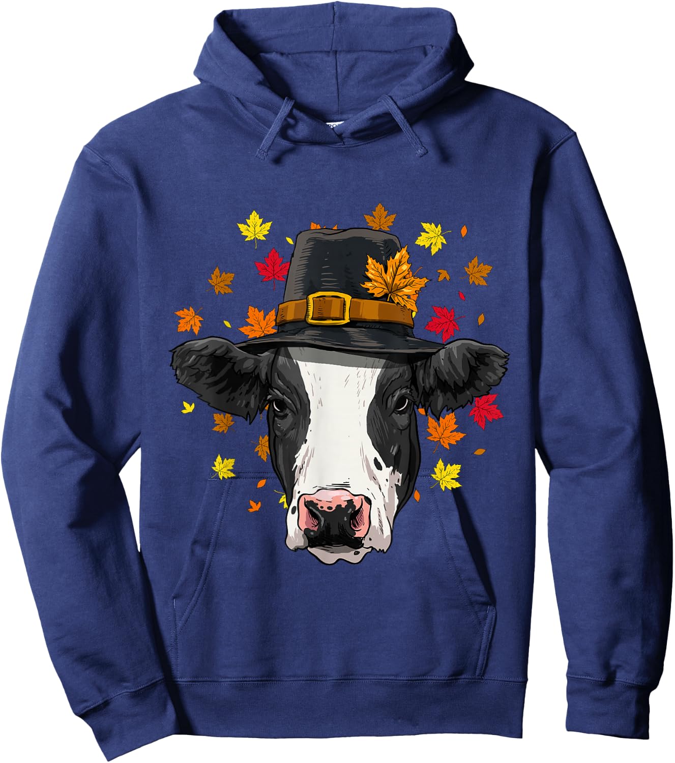 Thanksgiving Cow Pilgrim Costume Men Women Hoodie - Hoodie | Navy