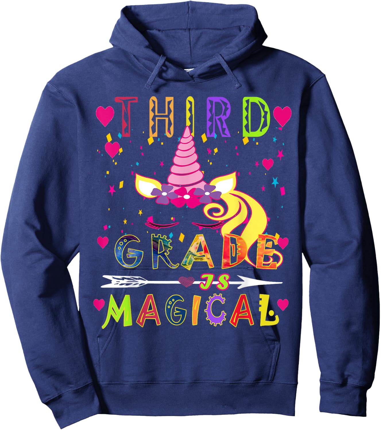 Unicorn Third Grade Is Magical Funny Back To School Teacher Men Women Girls Kids Hoodie - Hoodie | Navy
