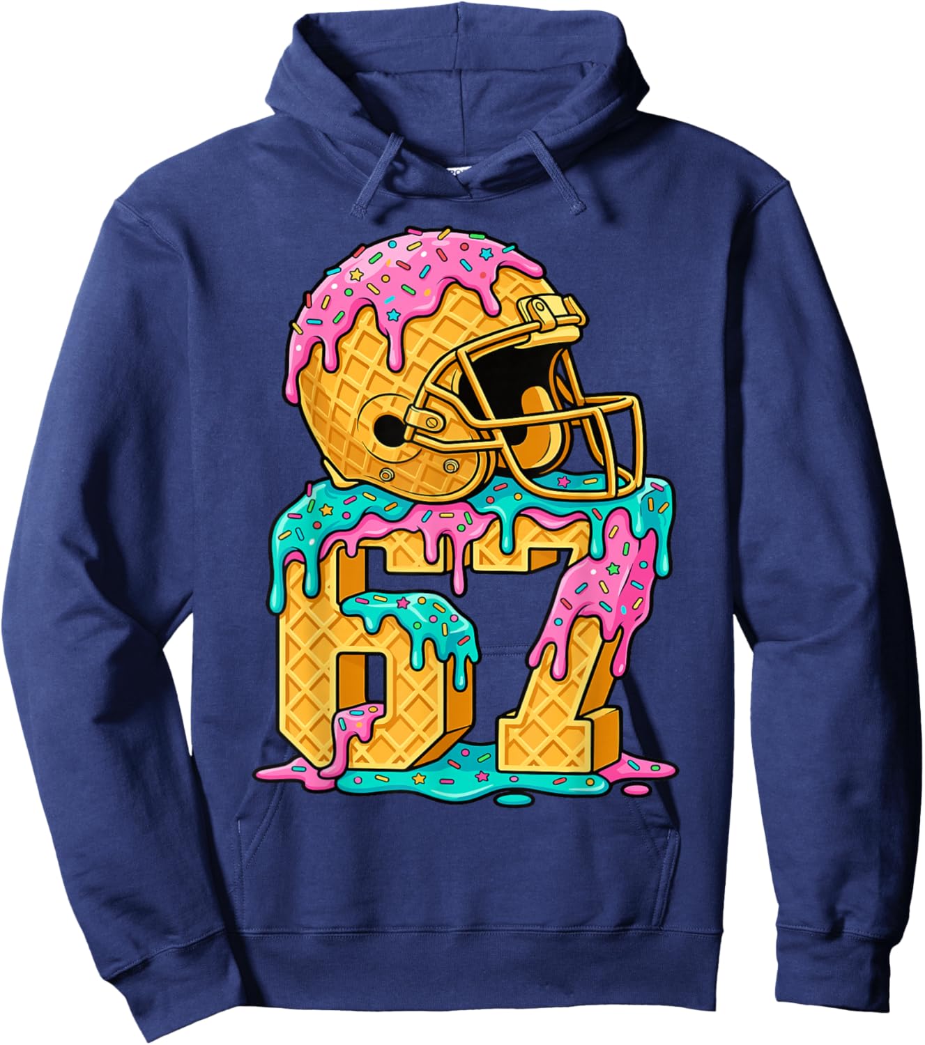 67 Football 6 7 Ice Cream Drip Boys Girls Six Seven Football Hoodie - Hoodie | Navy