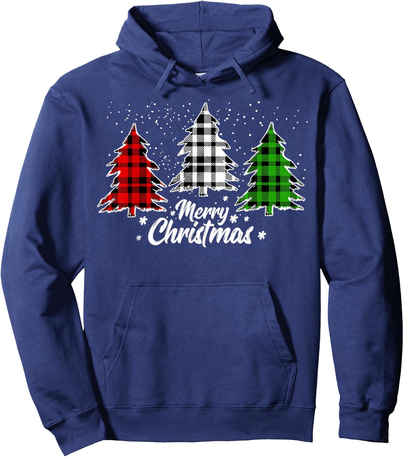 Merry Christmas Tree Xmas Buffalo Plaid Red White Green Hoodie - Hoodie | Navy