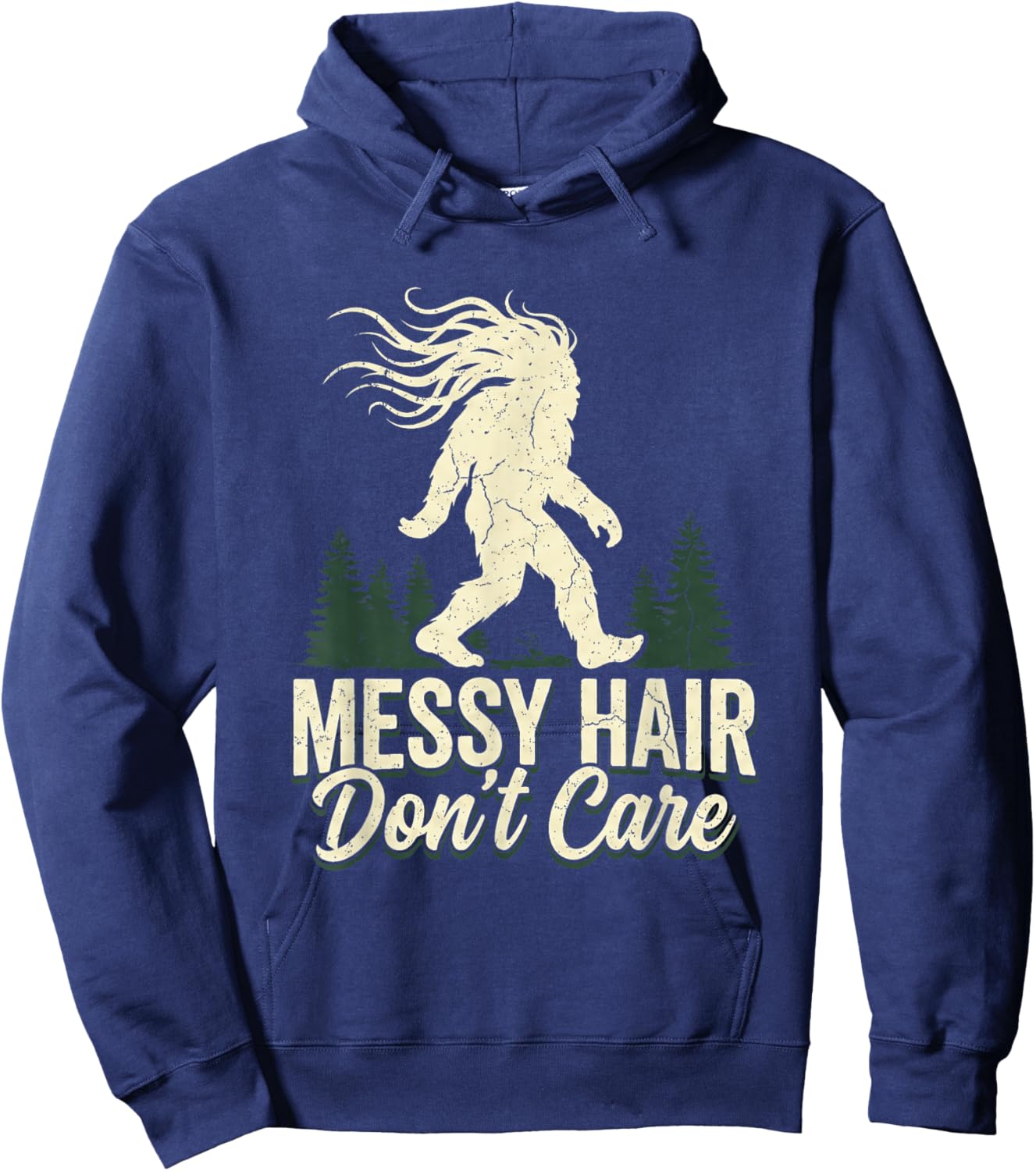Messy Hair Don't Care Bigfoot Sasquatch Hoodie - Hoodie | Navy