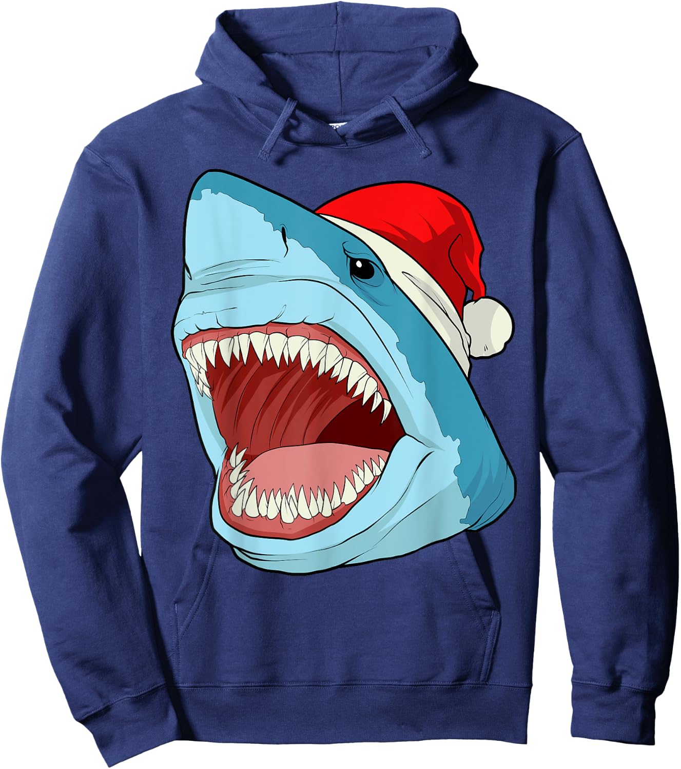 Santa Jaws T Shirt Cool Christmas Shark Pun Xmas Party Hoodie - Hoodie | Navy