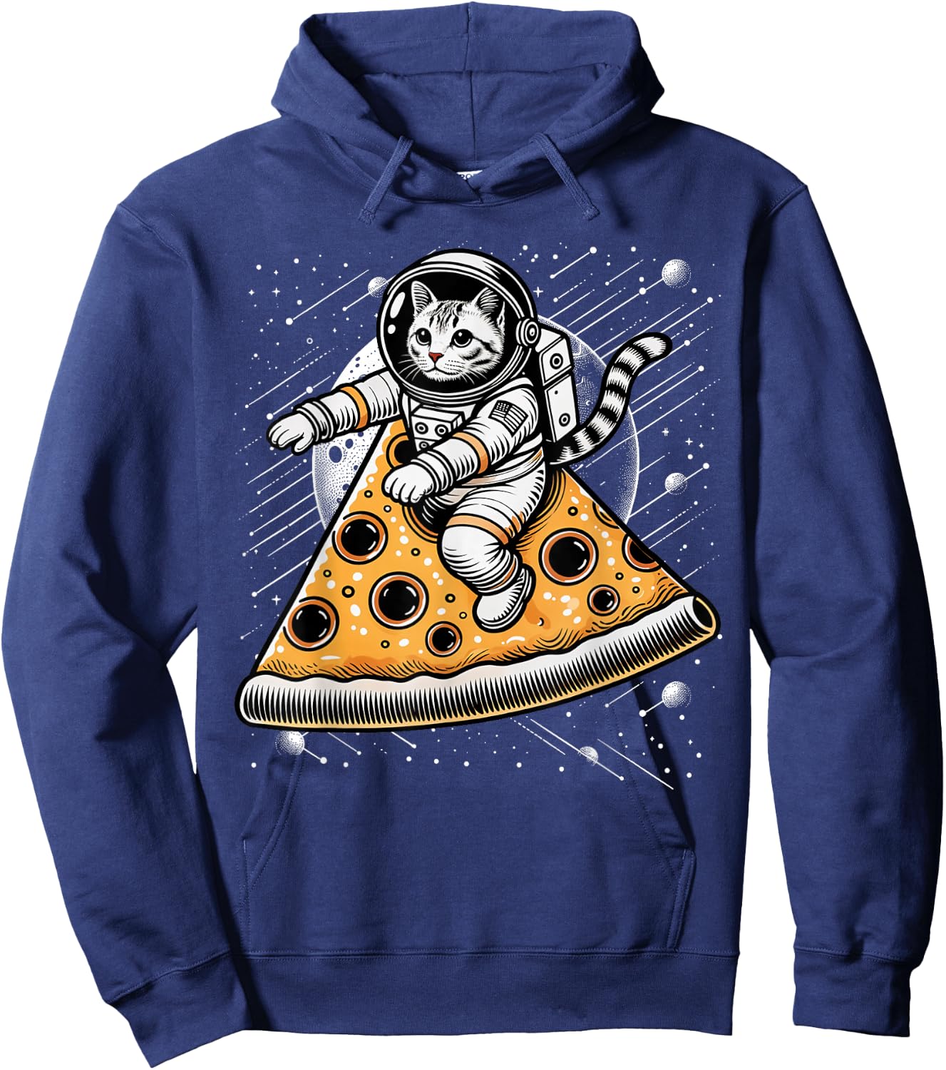 Funny Cat Flying A Pizza Astronaut Kitten Space Hoodie - Hoodie | Navy