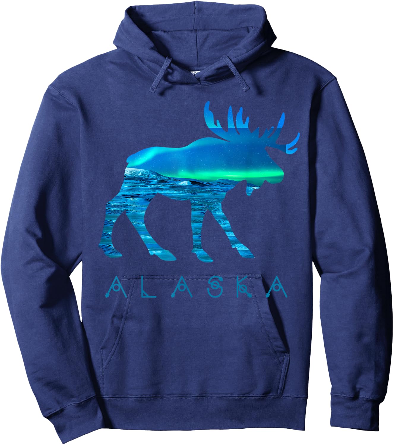 Alaskan Moose with Aurora Borealis Snow Scene T Shirt Hoodie - Hoodie | Navy