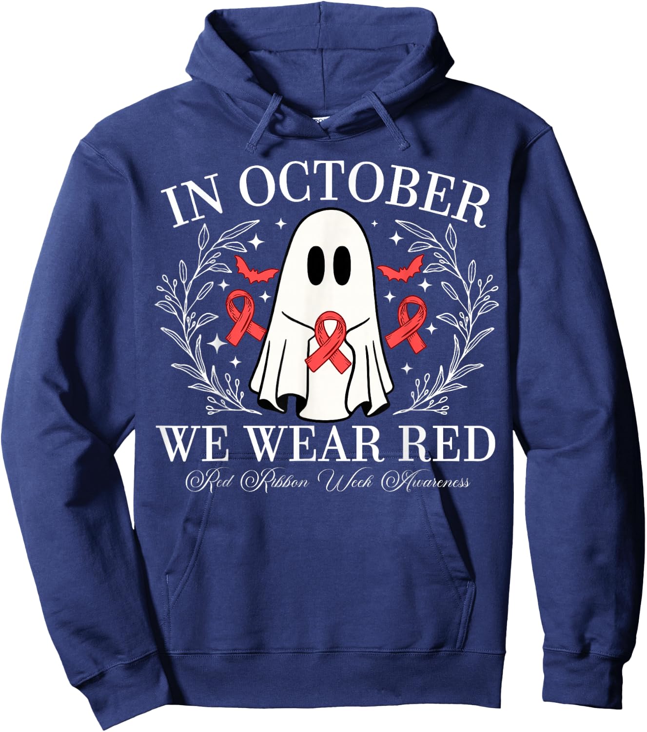 Red Ribbon Week Ghost Design In October We Wear Red Hoodie - Hoodie | Navy