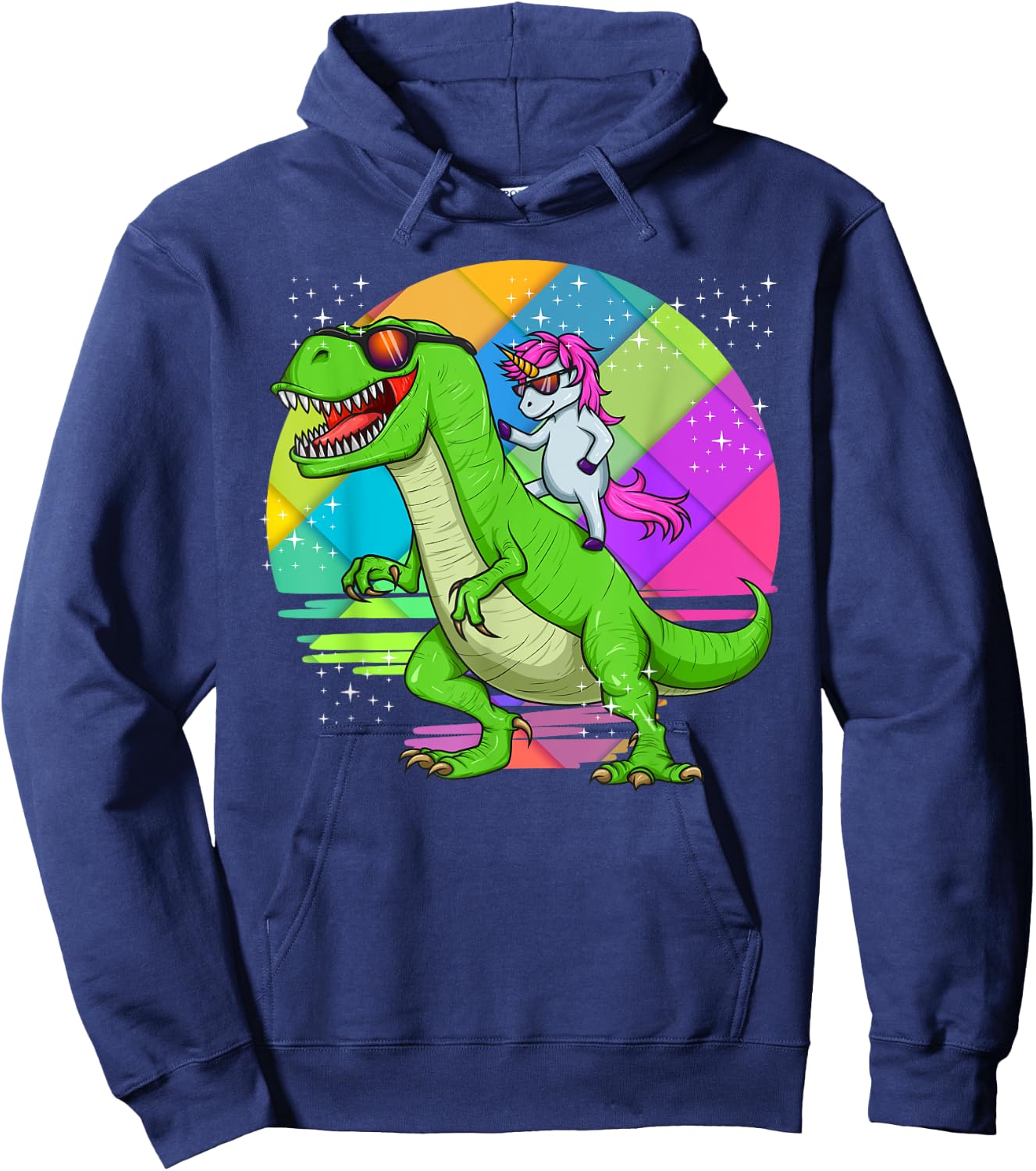 Unicorn Riding Dinosaur T Rex Rainbow Cute Fun Gift Hoodie - Hoodie | Navy