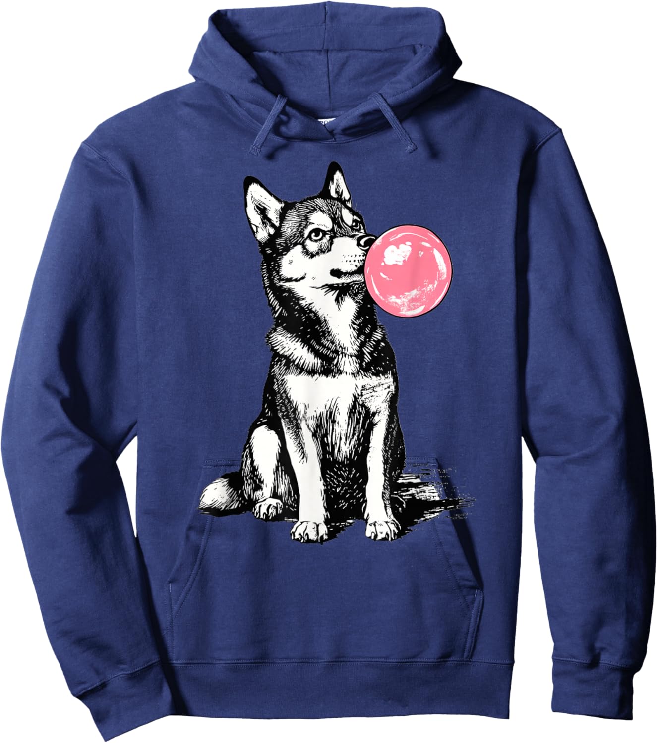 Vintage Husky Blowing Bubble Dog Dad Mom Owner Hoodie - Hoodie | Navy