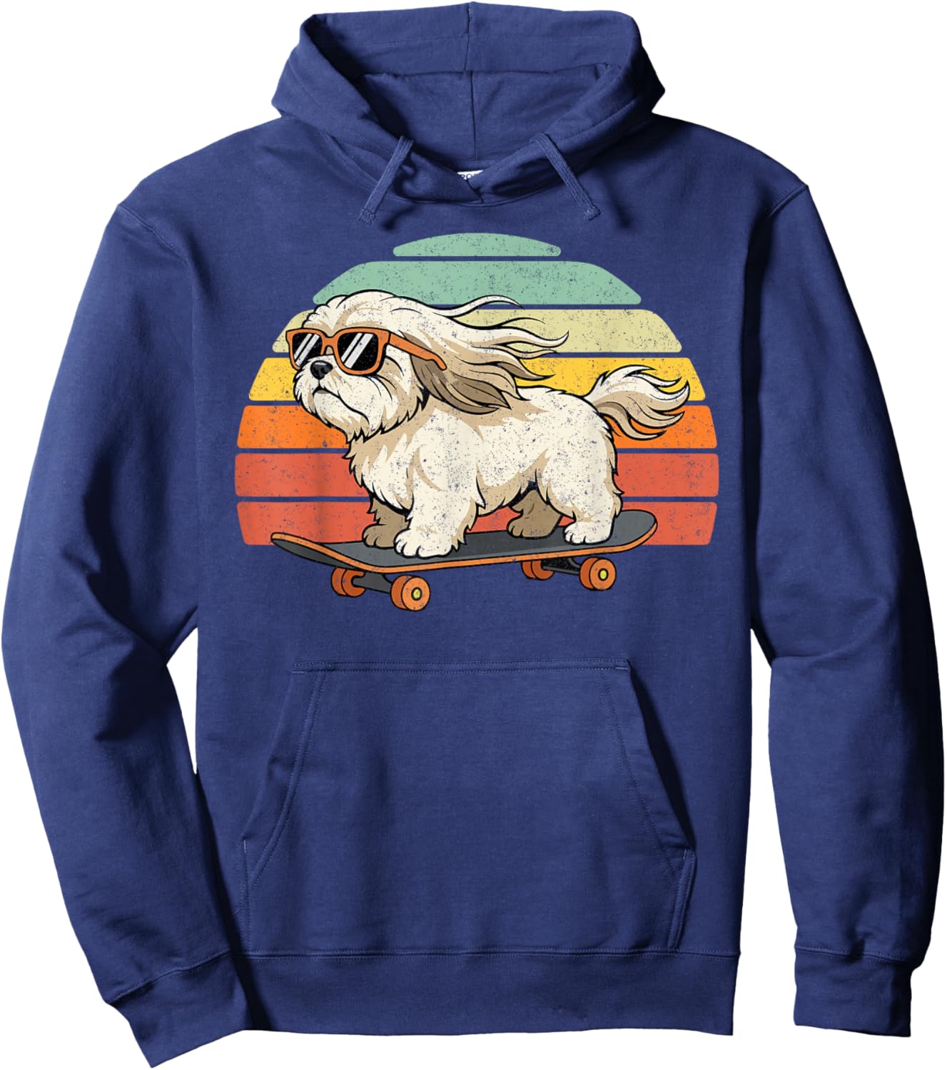 Cool Shih Tzu Dog Skateboard Retro Sunset Vintage Style Hoodie - Hoodie | Navy