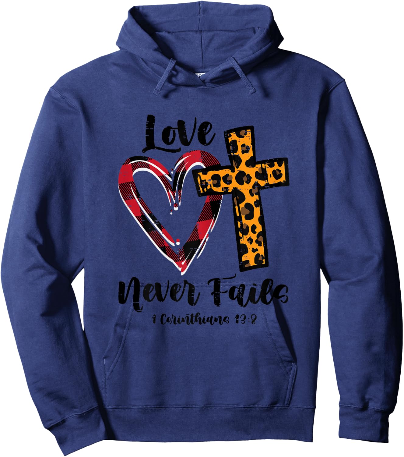 Love Never Fail Bible Valentines Day Leopard Christian Women Hoodie - Hoodie | Navy