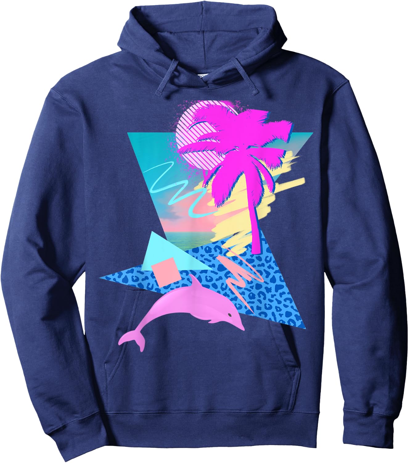 Vaporwave Aesthetic 80s 90s Throwback Retrowave Dolphin Hoodie - Hoodie | Navy