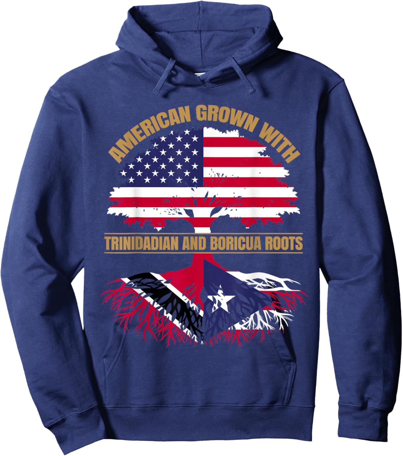 Heritage American Grown with Trinidadian Puerto Rican Roots Hoodie - Hoodie | Navy