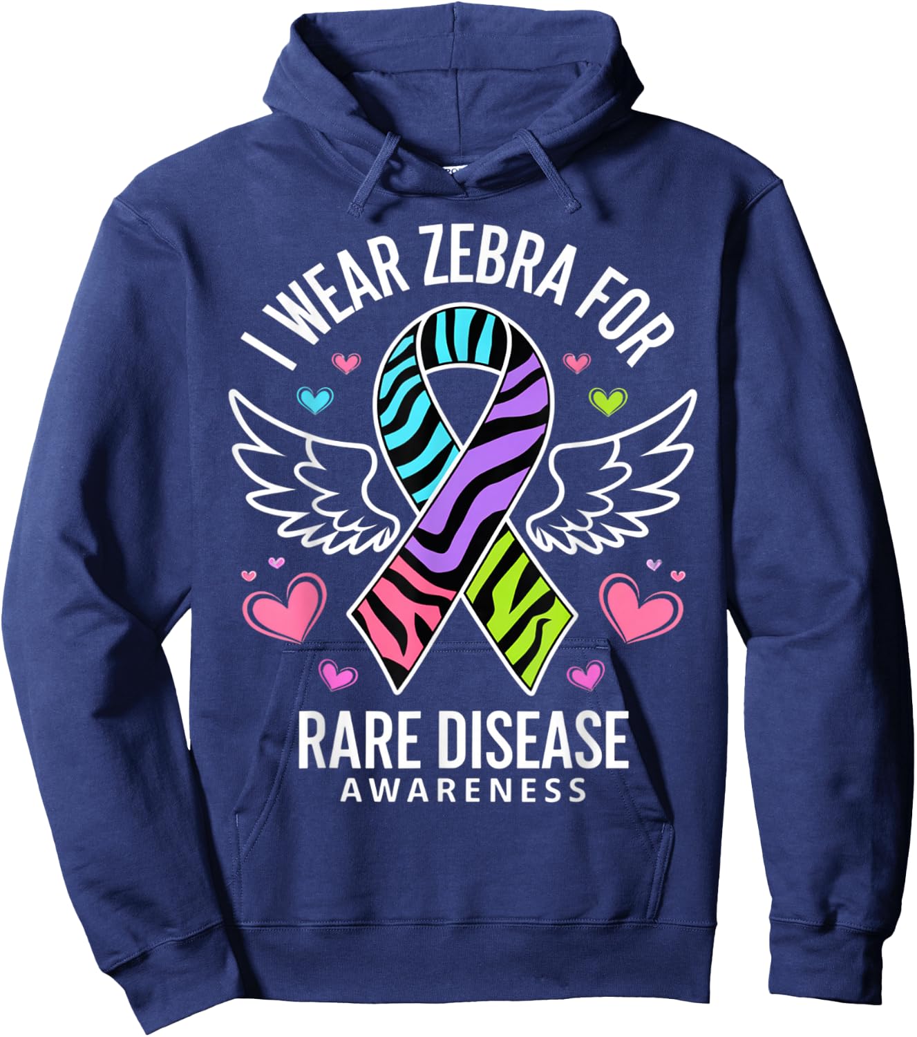 Rare Disease Day 2025 Shirt Zebra Ribbon Awareness Hoodie - Hoodie | Navy