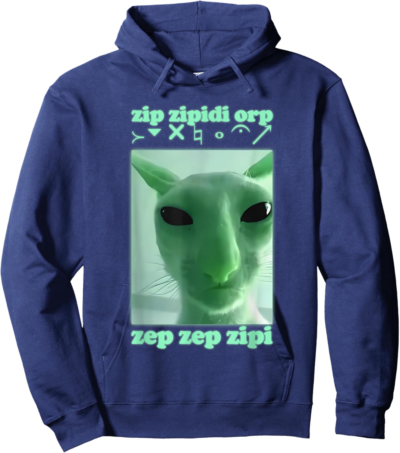 Funny Alien Cat Dank Meme Cringe Cat Woman Man Kids Hoodie - Hoodie | Navy