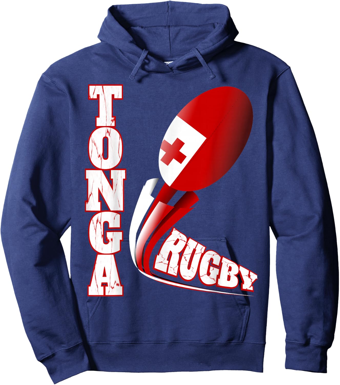 Tonga Rugby Fan Distressed Marbled Text Graphic Hoodie - Hoodie | Navy
