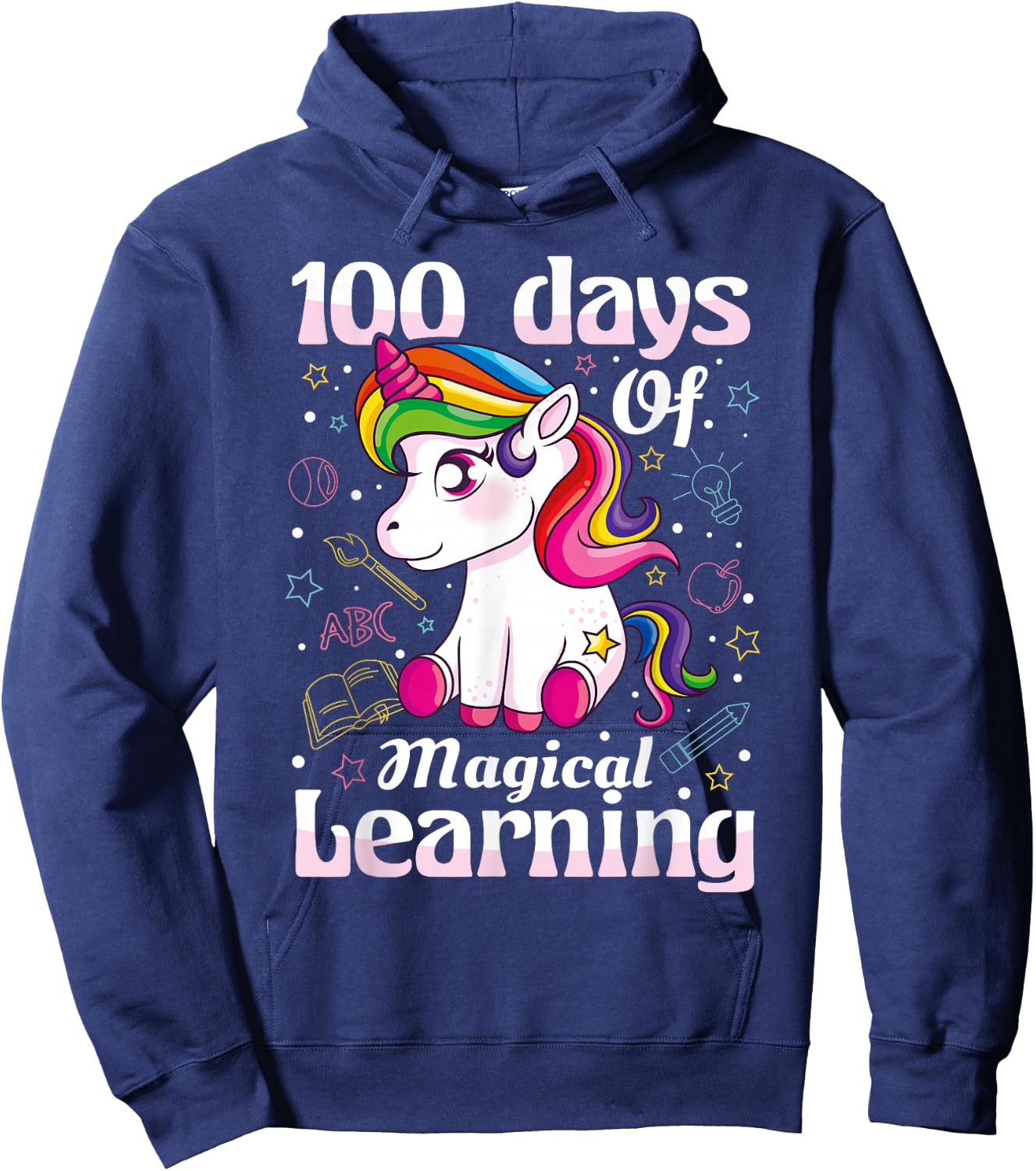 100th Day of School Unicorn Girls 100 Days of School Hoodie - Hoodie | Navy