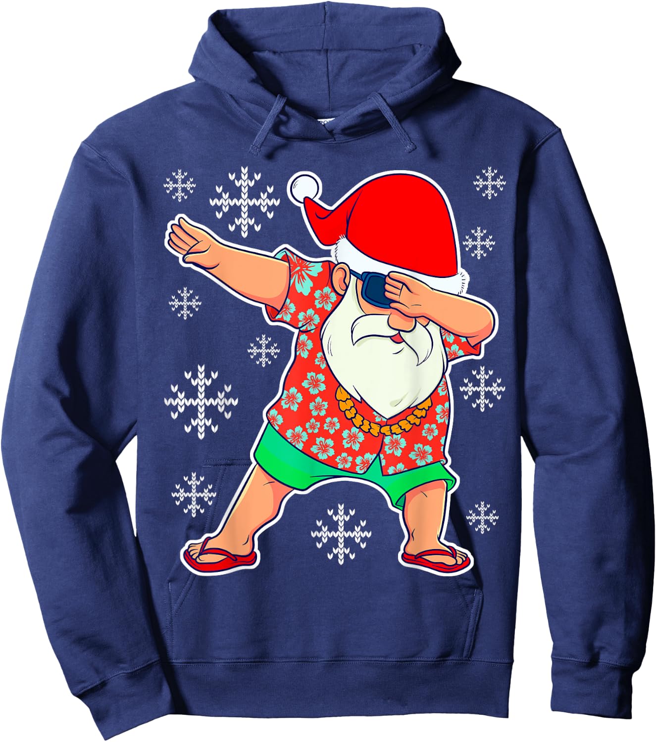 Dabbing Santa, Christmas Summer Tropical Hawaiian Xmas Dab Short Sleeve Hoodie - Hoodie | Navy