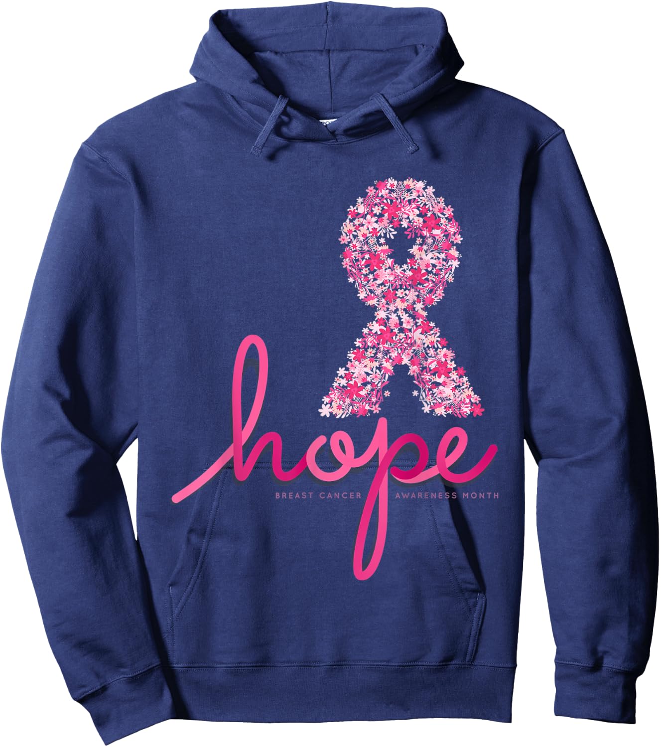 Hope Breast Cancer Awareness Shirt Pink Flowers Ribbon Hoodie - Hoodie | Navy