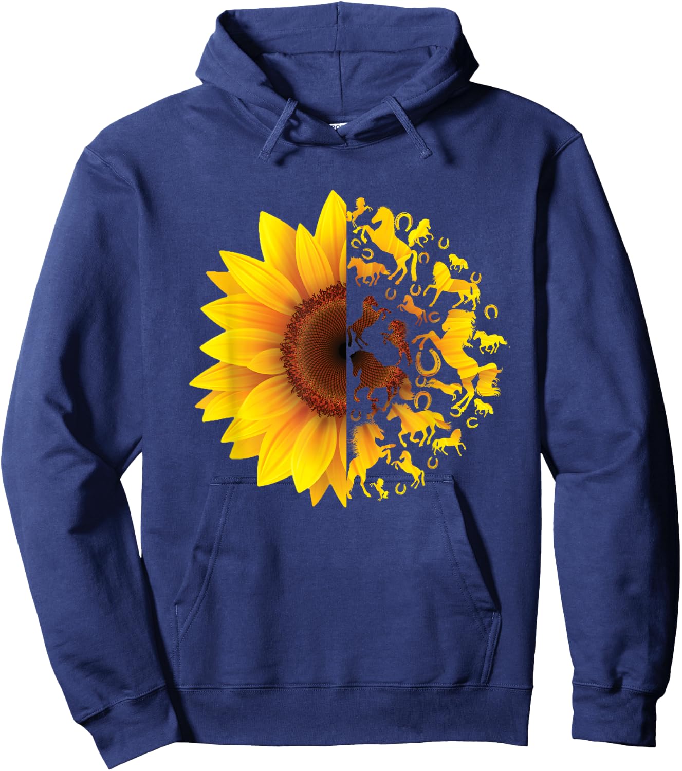 Cool sunflower horses - horse and sunflower preferred Hoodie - Hoodie | Navy