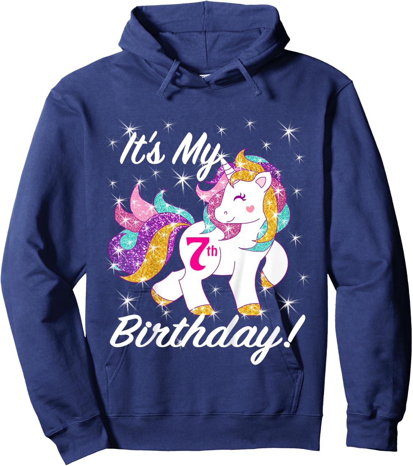 It's My 7th (7 Year Old) Birthday Shirt Girl Unicorn Outfit Hoodie - Hoodie | Navy