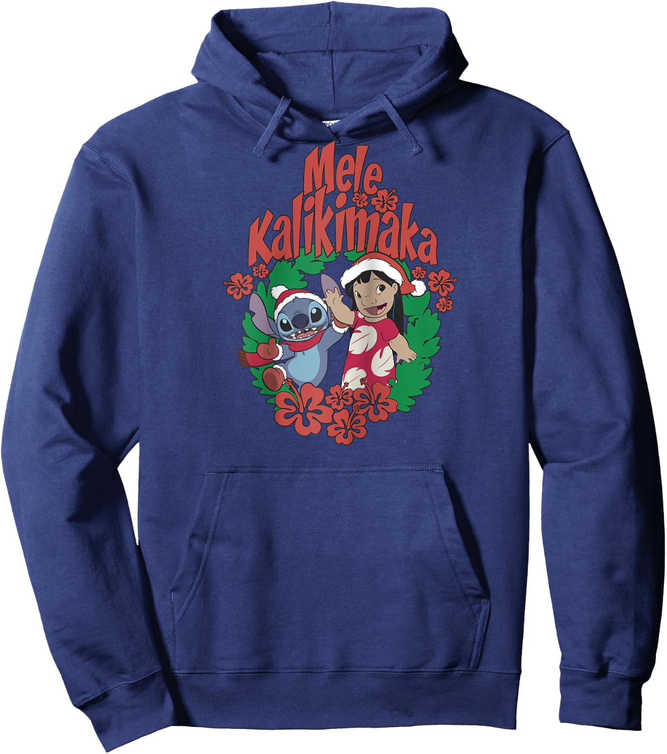 Disney Lilo & Stitch Christmas Mele Kalikimaka Wreath Raglan Baseball Hoodie - Hoodie | Navy