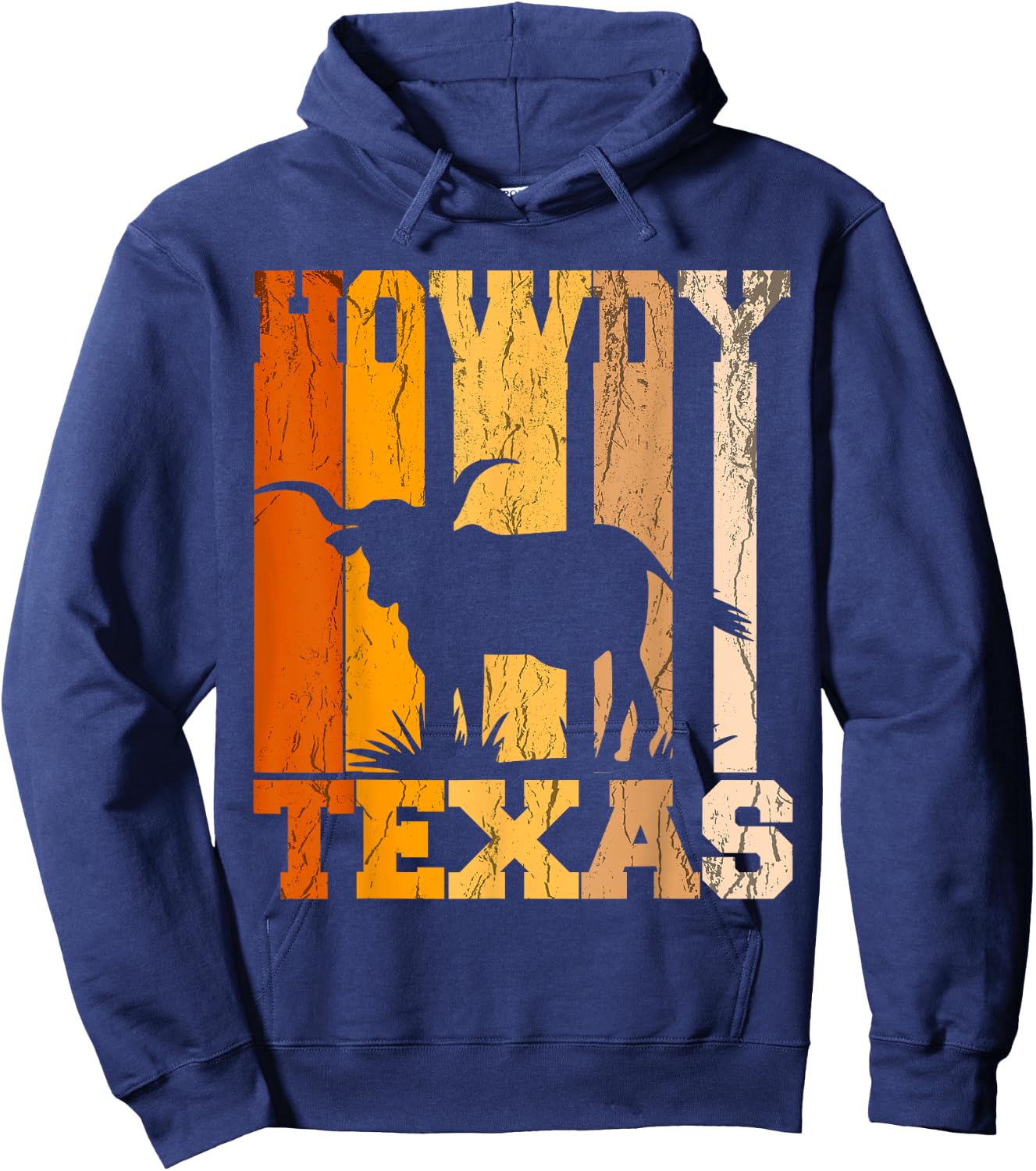 Howdy from Texas with Longhorn - Distressed Western Hoodie - Hoodie | Navy