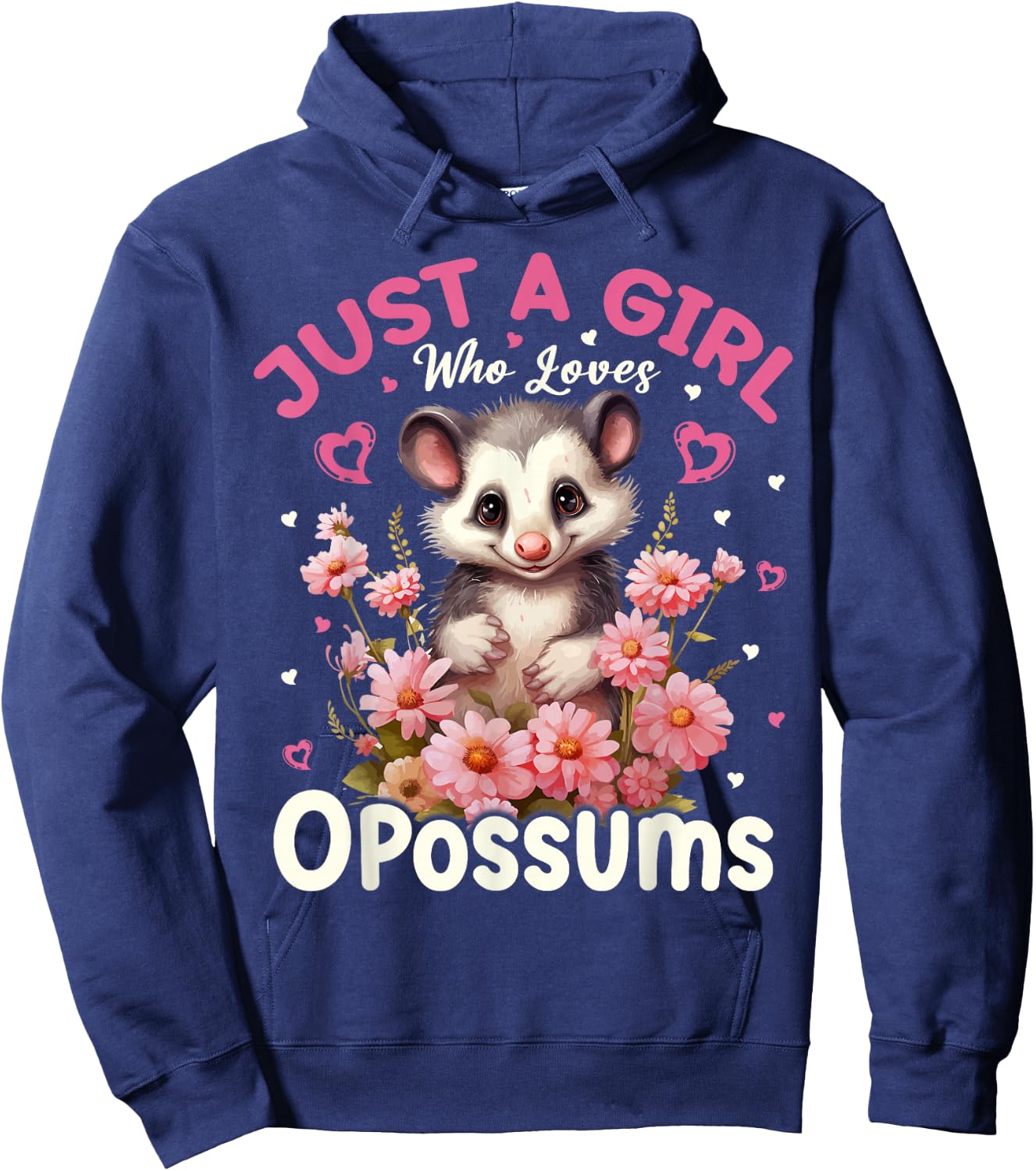Just A Girl Who Loves Opossums Floral Women Girls Hoodie - Hoodie | Navy